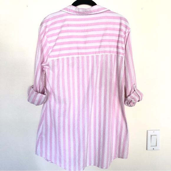 Secret Possessions Pink Metallic Stripped Button Down Shirt Top Women’s Size M/L - Picture 9 of 12
